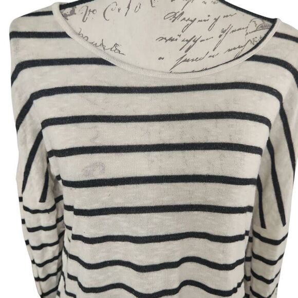 American Rag Women's Size Large Black White Striped Back Sheer Panel Top - Picture 3 of 7